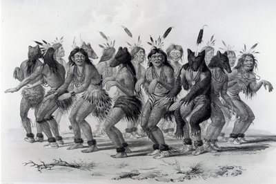 Native American Bear Dance, engraved by John McGahey by George Catlin